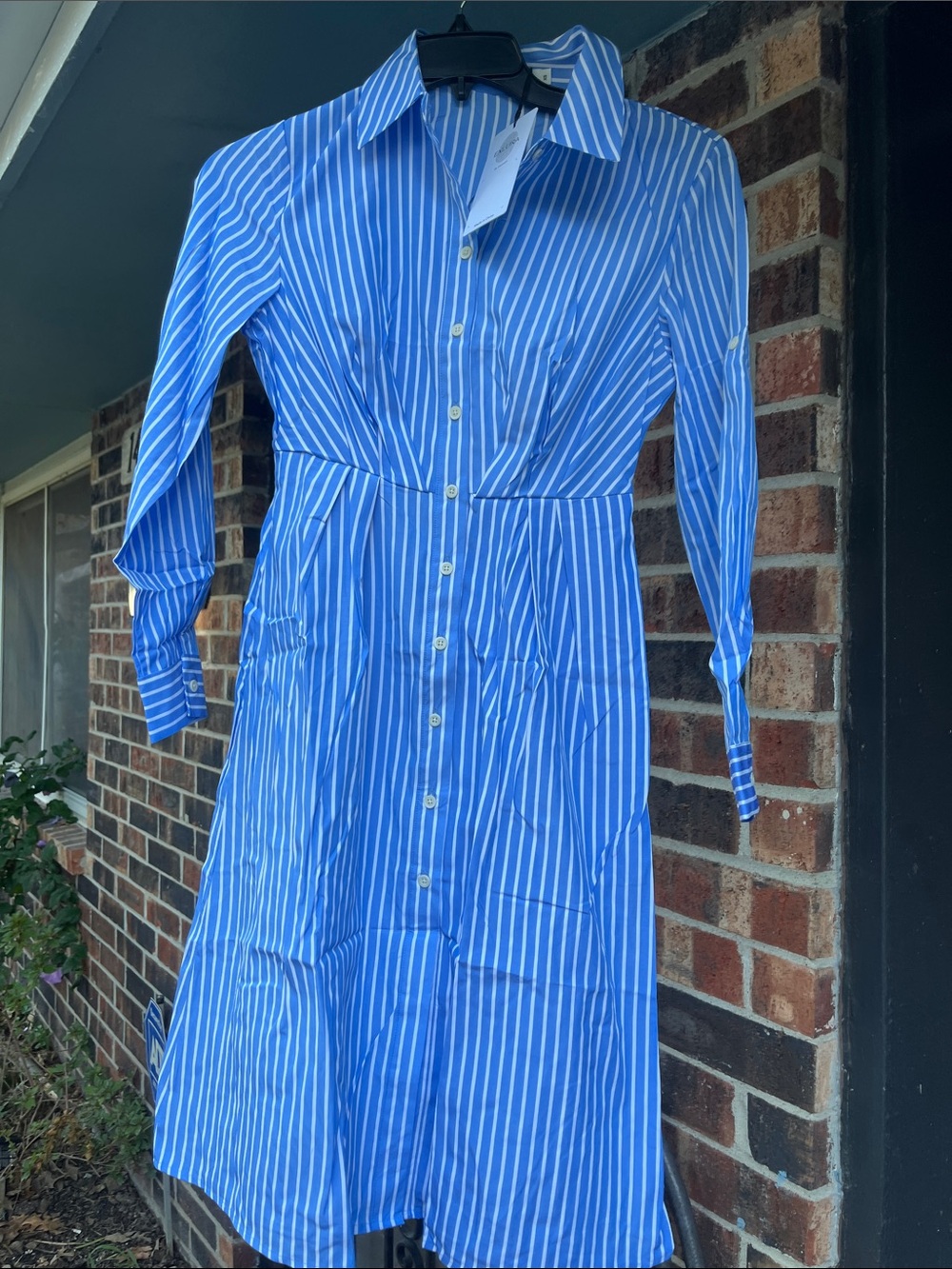 Blue Striped Button-Front Shirt Dress